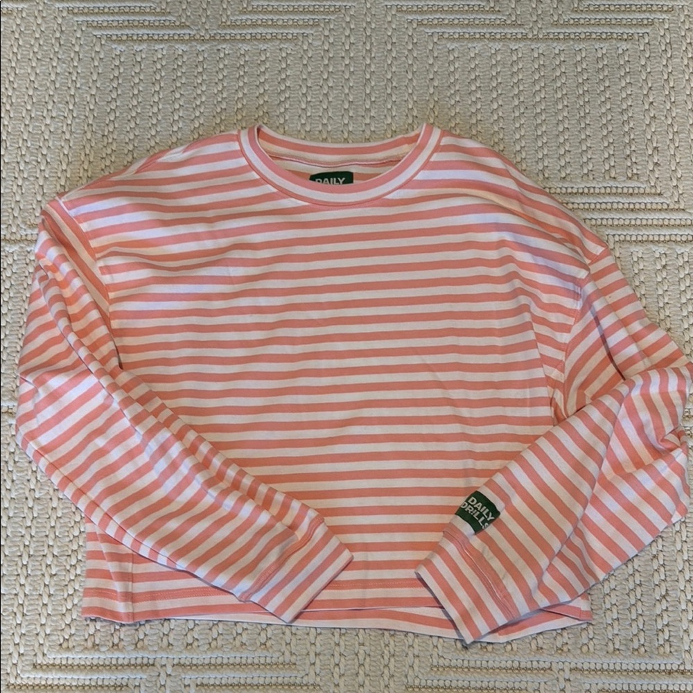Daily Drills Coral and White Striped Long Sleeve Tee